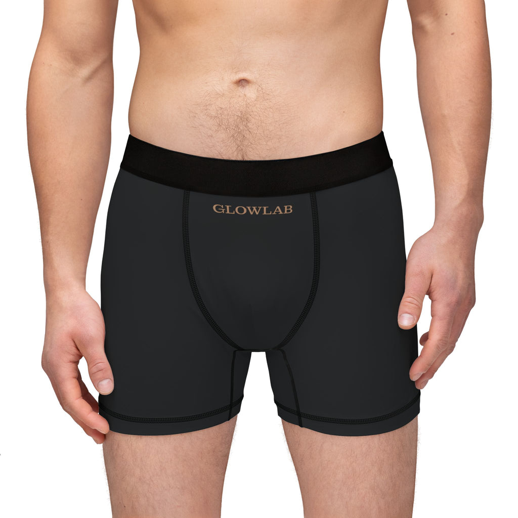 Black men's underwear with 'GLOWLAB' branding on a white background