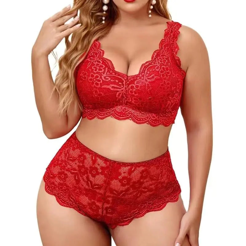 Womens Plus Size Lingerie Set Sexy Bra and Panty Sets Lace Underwear Push Up Teddy Babydoll Comfy Sleepwear Lenceria Sexy de Mujer Red