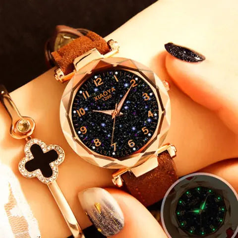 Quartz Women's Watch with Luminous Starry Design