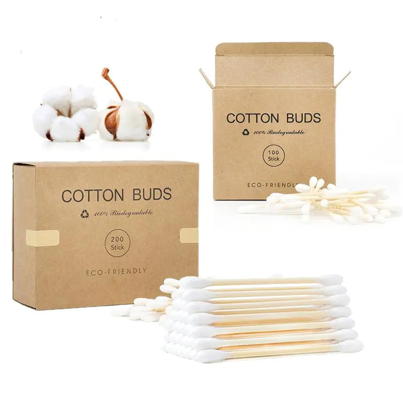 200 Bamboo Cotton Swabs for Makeup and Ear Cleaning