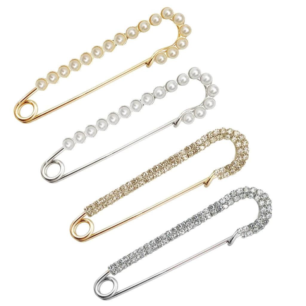 Lixdrem 4pcs Brooche Pins Sweater Shawl Hat Clips Decorative Safety Pins for Clothes Faux Crystal Pearl Brooches and Pins for Women Fashion Dress Clips