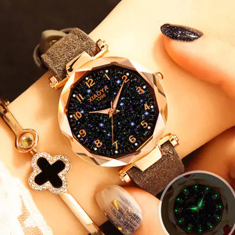 Quartz Women's Watch with Luminous Starry Design
