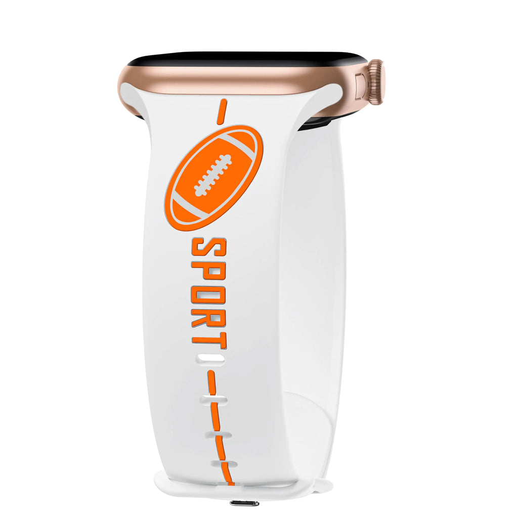 Sport Band for Apple Watch Band 38mm 40mm 41mm 42mm 44mm 45mm 49mm Women MenSilicone Waterproof Football Sport Strap for iWatch Series 9 Ultra 8 7 6 5 4 3 2 1 SE Replacement Wristbands Blue Red (42mm/44mm/45mm/49mm White Orange)