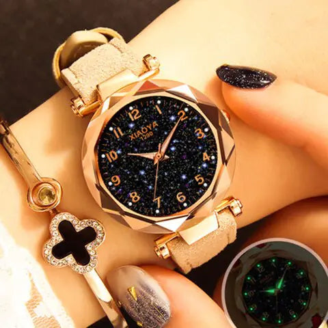 Quartz Women's Watch with Luminous Starry Design