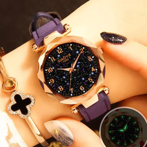Quartz Women's Watch with Luminous Starry Design